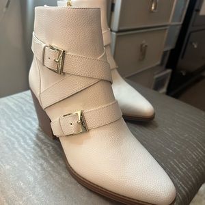 Michael Kors Cream Ankle Boots with Gold Buckles